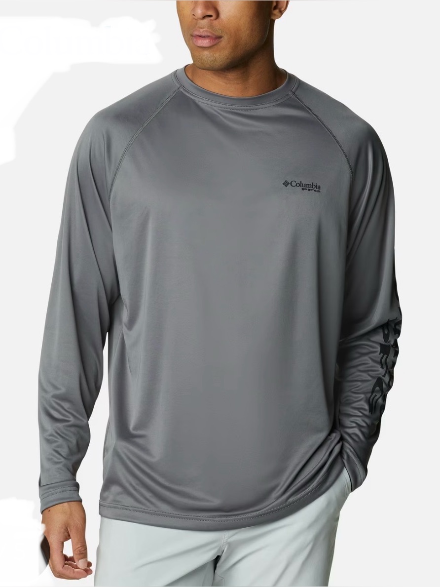 Columbia Men’s Terminal Tackle Ls Shirt City Grey Black Logo Size Xl Omnishade